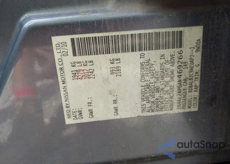 2010 Nissan Altima 2.5 S from USA, damaged, VIN 1N4AL2AP6AN469266